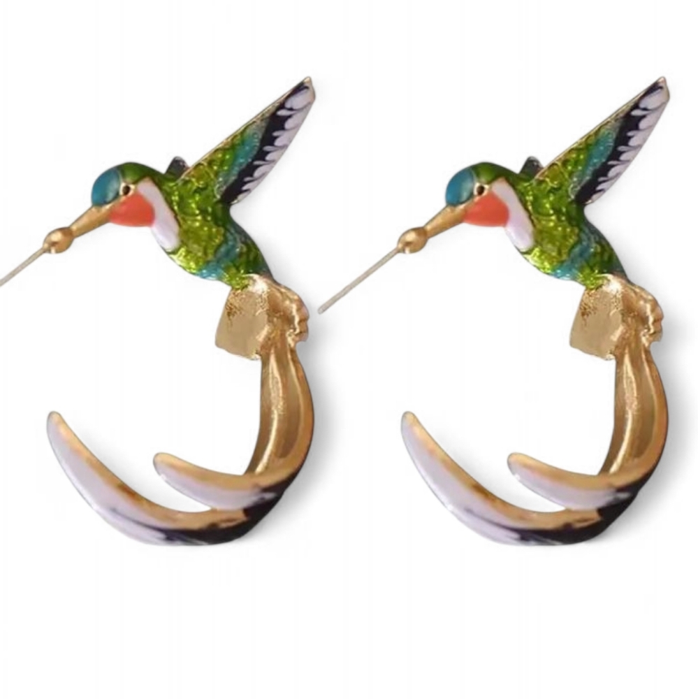 NEW! Colorful Vibrant Enamel Hummingbird Gold Post Earrings